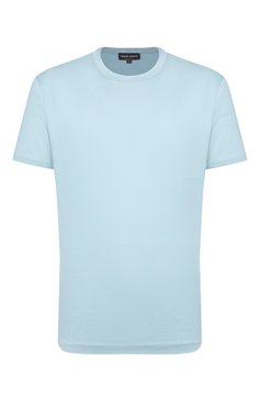 Мужская футболка из шелка и хлопка GIORGIO ARMANI голубого цвета, арт. 3KSM77/SJZHZ | Фото 1 (Материал внешний: Шелк, Хлопок; Длина (для топов): Стандартные; Рукава: Короткие; Стили: Кэжуэл; Принт: Без принта; Кросс-КТ: Джерси; Мужское Кросс-КТ: Футболка-одежда)