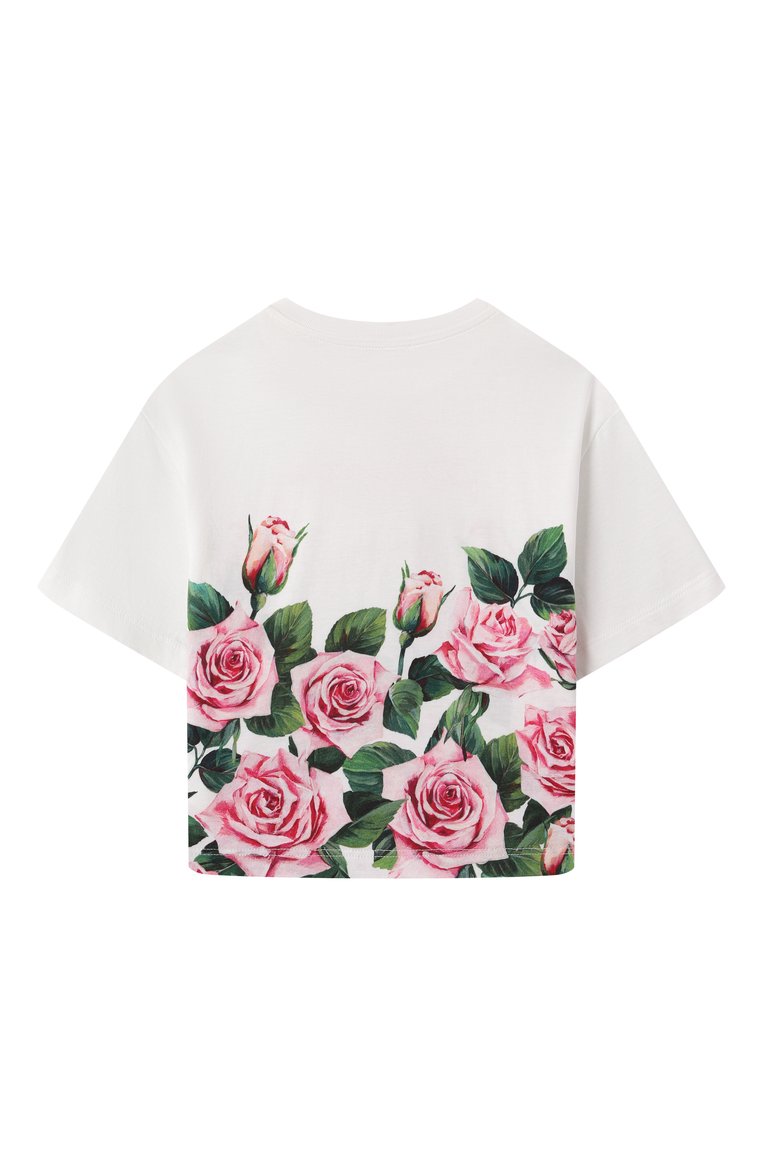 Детская хлопковая футболка DOLCE & GABBANA белого цвета, арт. L5JTNL/II7GI/2-6 | Фото 2 (Рукава: Короткие; Материал сплава: Проставлено; Драгоценные камни: Проставлено; Девочки Кросс-КТ: футболка-одежда; Материал внешний: Хлопок; Ростовка одежда: 4 года | 104 см, 3 года | 98 см, 2 года | 92 см, 6 лет | 116 см, 5 лет | 110 см)
