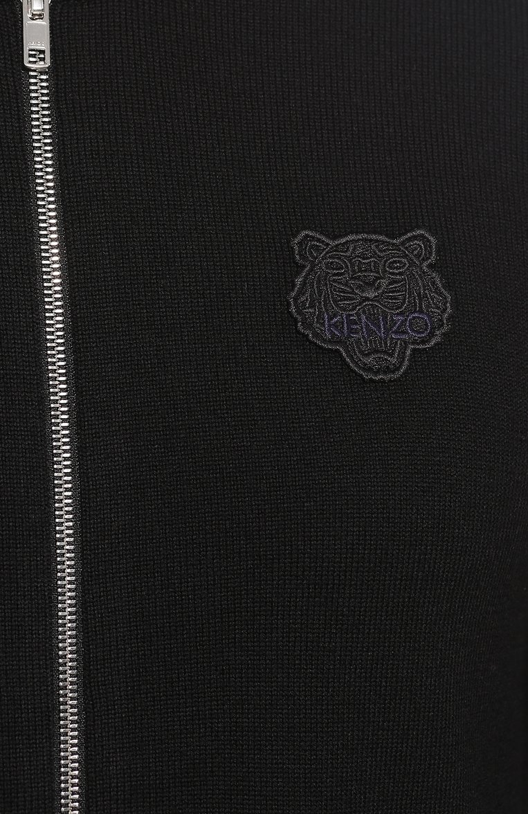 Мужской шерстяной кардиган KENZO черного цвета, арт. F965CA1023AB | Фото 5 (Рукава: Длинные; Длина (для топов): Стандартные; Статус проверки: Проверено, Проверена категория; Материал внешний: Шерсть; Стили: Кэжуэл; Мужское Кросс-КТ: Кардиган-одежда)