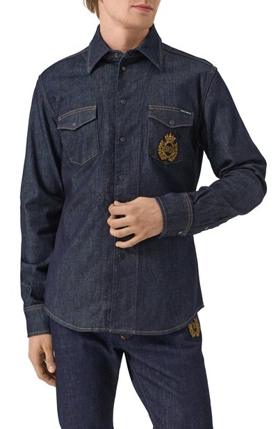 Джинсовая рубашка DOLCE & GABBANA темно-синего цвета по цене 126000 руб., арт. G5MN8Z/G8MG4, фото 3 Джинсовая рубашка DOLCE & GABBANA, арт. G5MN8Z/G8MG4, фото 3