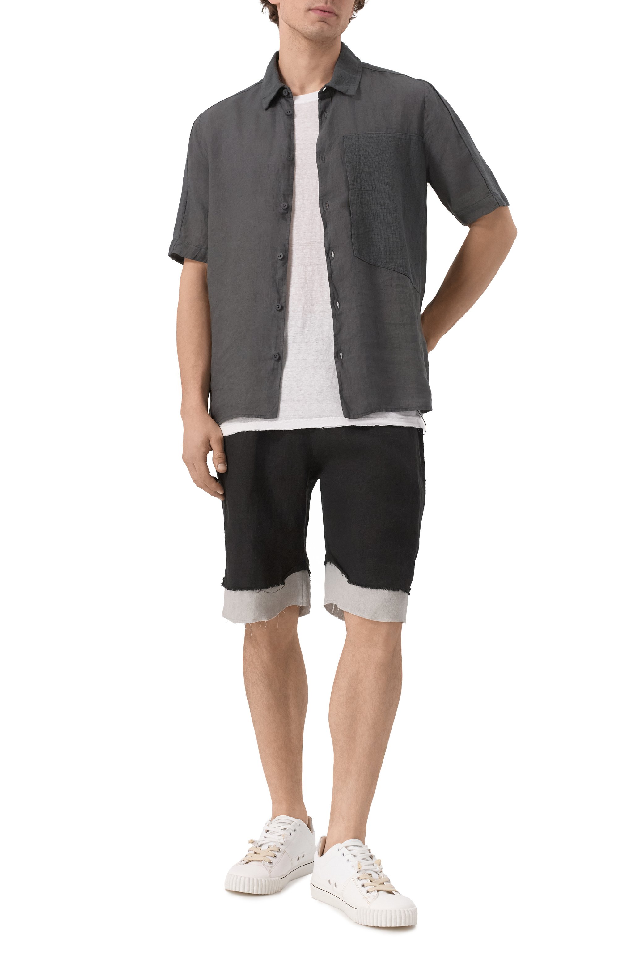 Льняные шорты NEVER ENOUGH черного цвета по цене 25550 руб., арт. MBE037, фото 2 Льняные шорты NEVER ENOUGH, арт. MBE037, фото 2