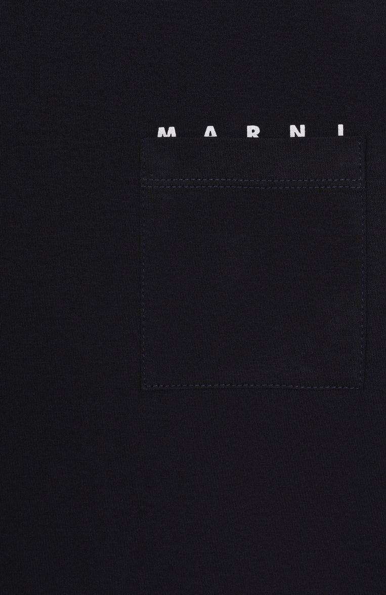 Детская хлопковая футболка MARNI темно-синего цвета, арт. M01415/M00RF | Фото 3 (Рукава: Короткие; Материал внешний: Хлопок; Девочки Кросс-КТ: футболка-одежда; Автоматизация ТО: Проставлено; Автоматизация состава: Проставлено; Ростовка одежда: 4 года | 104 см, 6 лет | 116 см, 8 лет | 128 см, 10 - 11 лет | 140 - 146см, 13 - 15 лет | 158 см, 16 лет | 164 см)