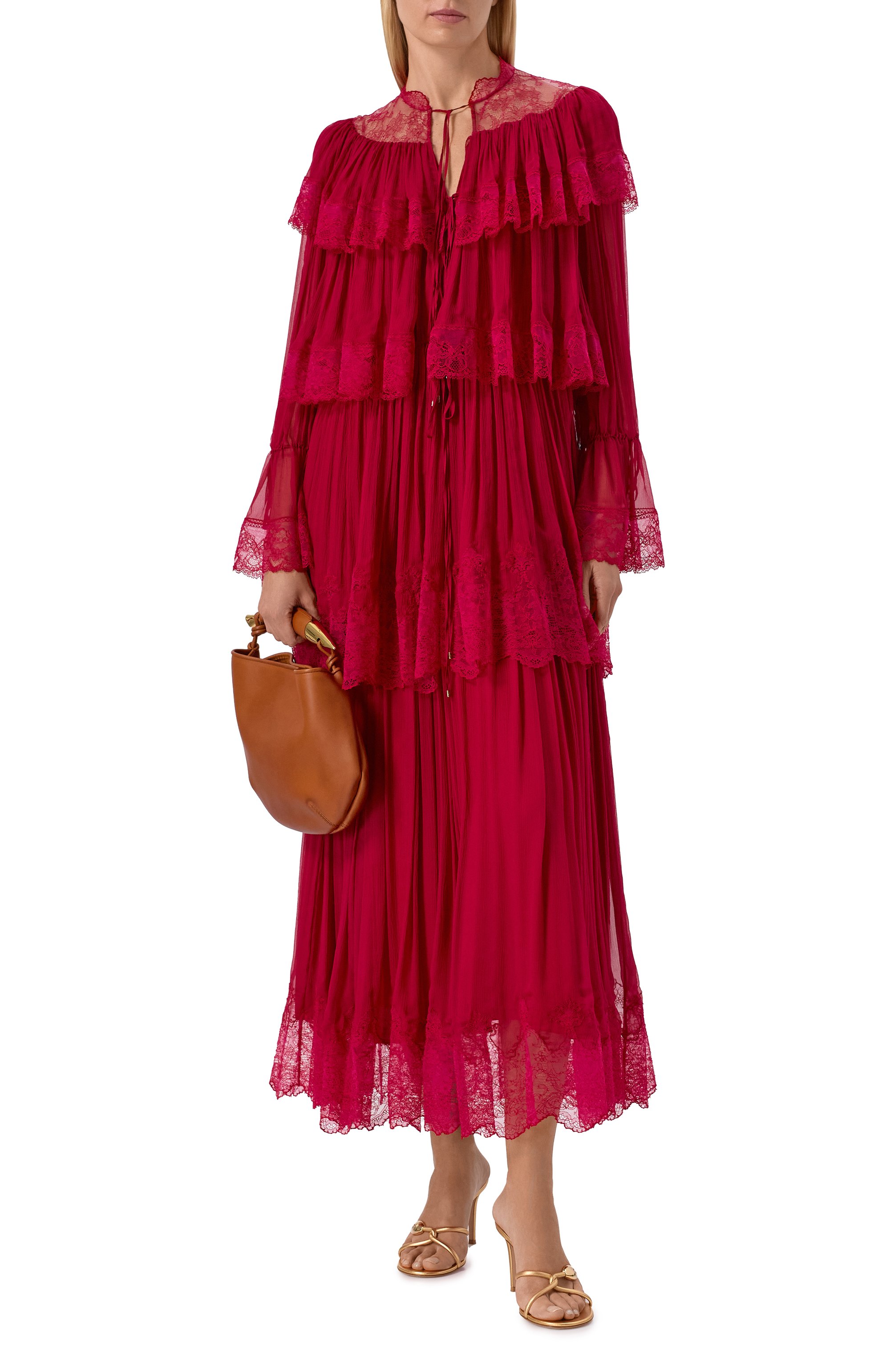 Шелковое платье CHLOÉ малинового цвета по цене 1310000 руб., арт. CH26SR001001, фото 2 Шелковое платье CHLOÉ, арт. CH26SR001001, фото 2