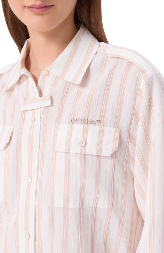 Платье из вискозы и хлопка Off-White 0WDG00FS26FAB001 Кремовый  0WDG00FS26FAB001 Фото 4