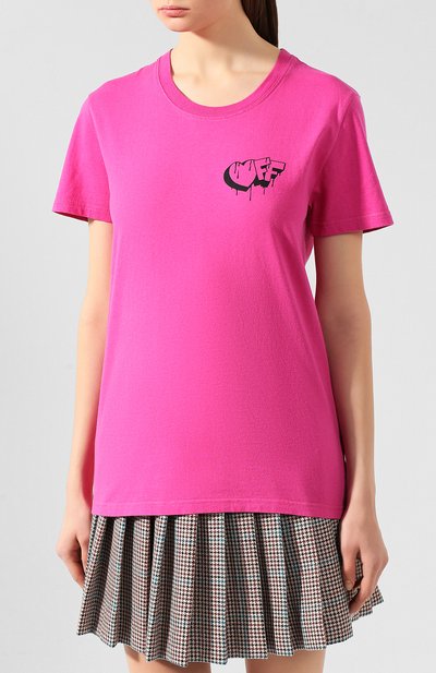 Хлопковая футболка OFF-WHITE фуксия цвета по цене 18050 руб., арт. 0WAA049F19B070662810, фото 3 Хлопковая футболка OFF-WHITE, арт. 0WAA049F19B070662810, фото 3