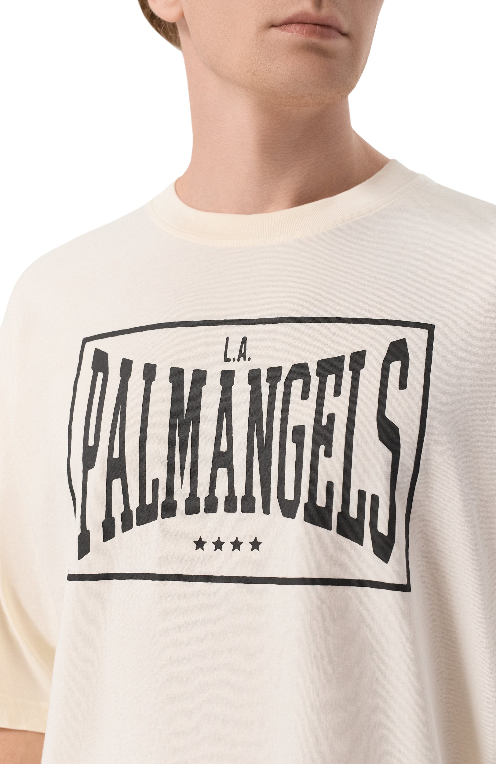Хлопковая футболка PALM ANGELS кремового цвета по цене 22500 руб., арт. PAMAA003JR004, фото 5 Хлопковая футболка PALM ANGELS, арт. PAMAA003JR004, фото 5