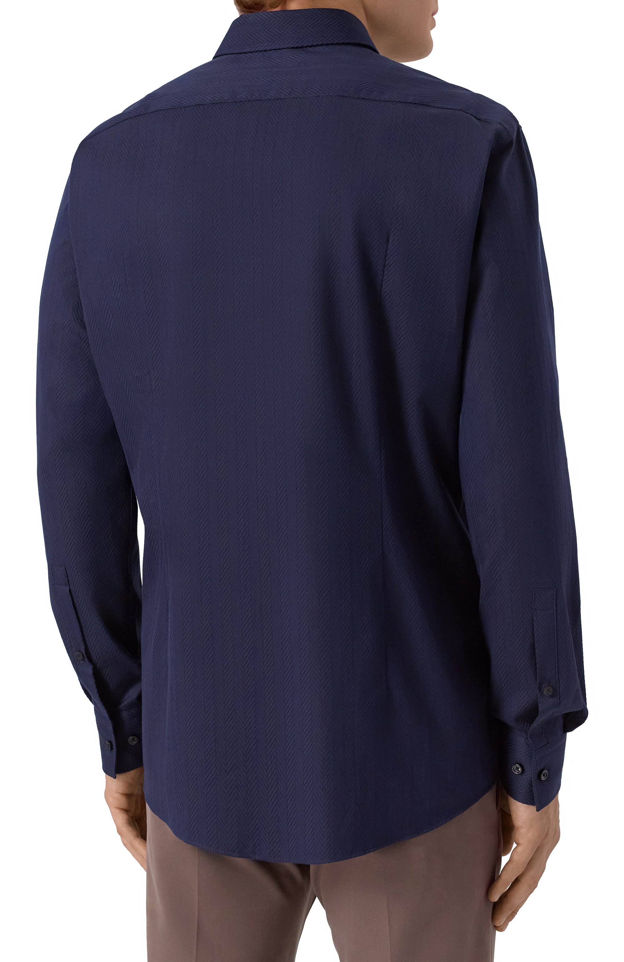 Хлопковая рубашка HUGO темно-синего цвета по цене 12500 руб., арт. 50545013, фото 4 Хлопковая рубашка HUGO, арт. 50545013, фото 4