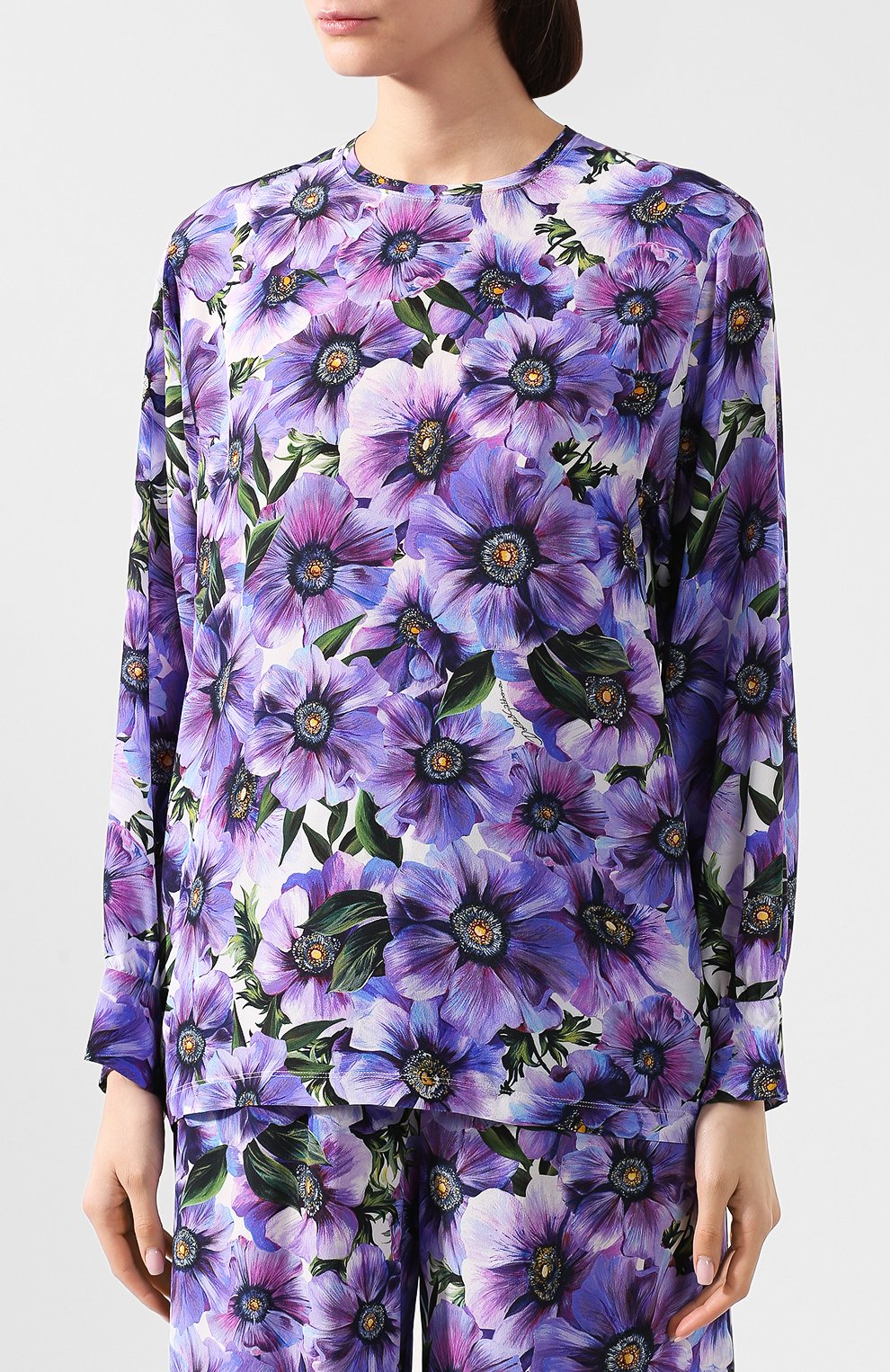 Шелковая блузка DOLCE & GABBANA фиолетового цвета по цене 93900 руб., арт. F71Q8T/IS1A1, фото 3 Шелковая блузка DOLCE & GABBANA, арт. F71Q8T/IS1A1, фото 3
