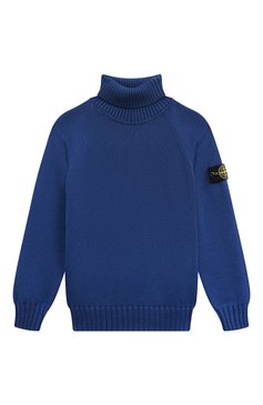 Детский хлопковый свитер STONE ISLAND синего цвета, арт. 504A2/8 | Фото 1 (Рукава: Длинные; Материал сплава: Проставлено; Материал внешний: Хлопок; Драгоценные камни: Проставлено; Мальчики Кросс-КТ: Свитер-одежда)