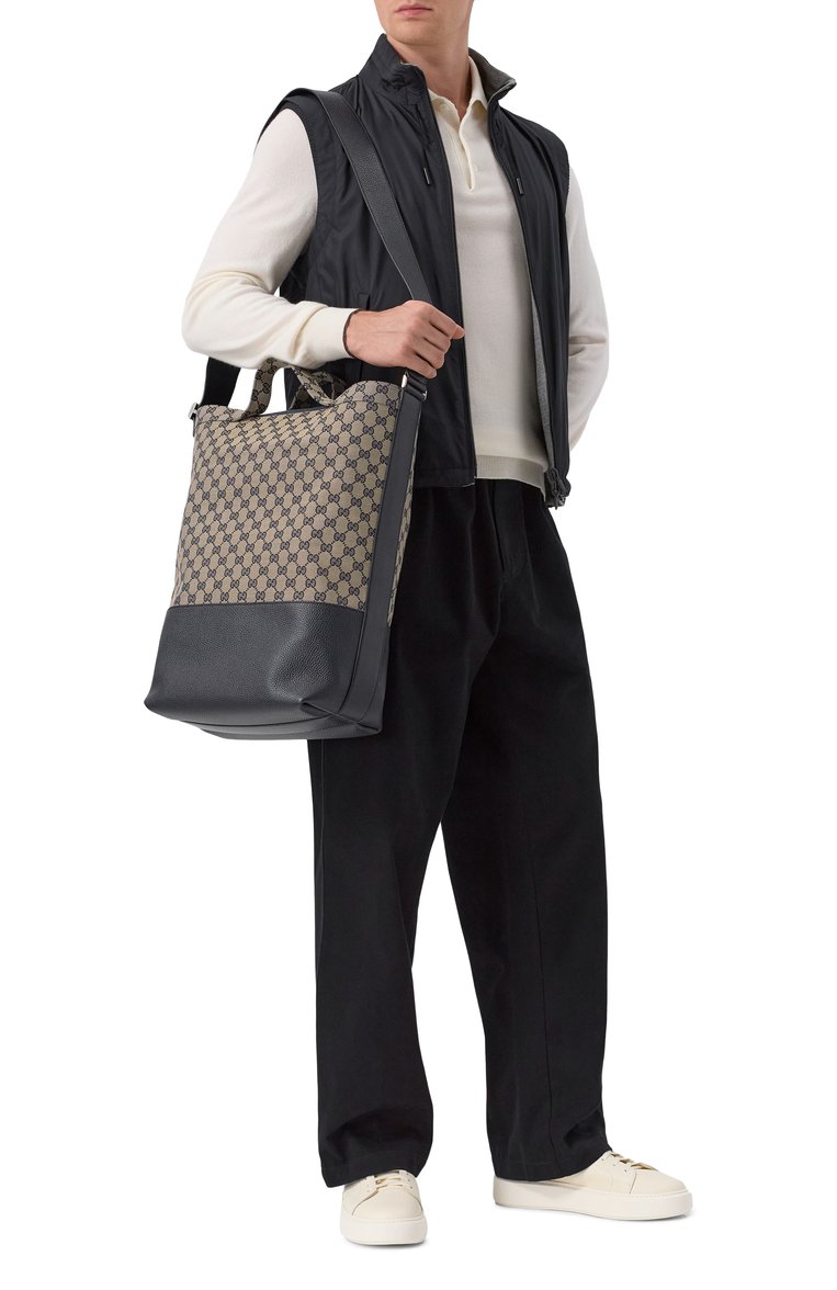 Мужская сумка-тоут gg large GUCCI темно-бежевого цвета, арт. 795816/FADM3 | Фото 8 (Ремень/цепочка: На ремешке; Размер: large; Материал: Натуральная кожа, Текстиль; Автоматизация состава: Проставлено; Автоматизация ТО: Проставлено)