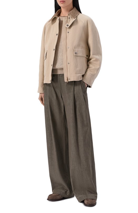 Хлопковые брюки Brunello Cucinelli MB125P5759 Хаки  MB125P5759 Фото 2