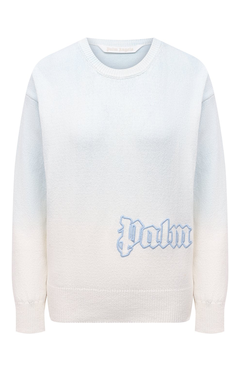 Хлопковый пуловер PALM ANGELS светло-голубого цвета по цене 52350 руб., арт. PWHE023S21KNI0020340, фото 1 Хлопковый пуловер PALM ANGELS, арт. PWHE023S21KNI0020340, фото 1