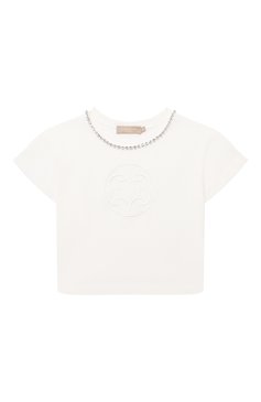 Детская хлопковая футболка ELIE SAAB JUNIOR белого цвета, арт. EFTS001 TS0029/2A-6A | Фото 1 (Девочки Кросс-КТ: футболка-одежда; Рукава: Короткие; Материал сплава: Проставлено; Материал внешний: Хлопок; Драгоценные камни: Проставлено)