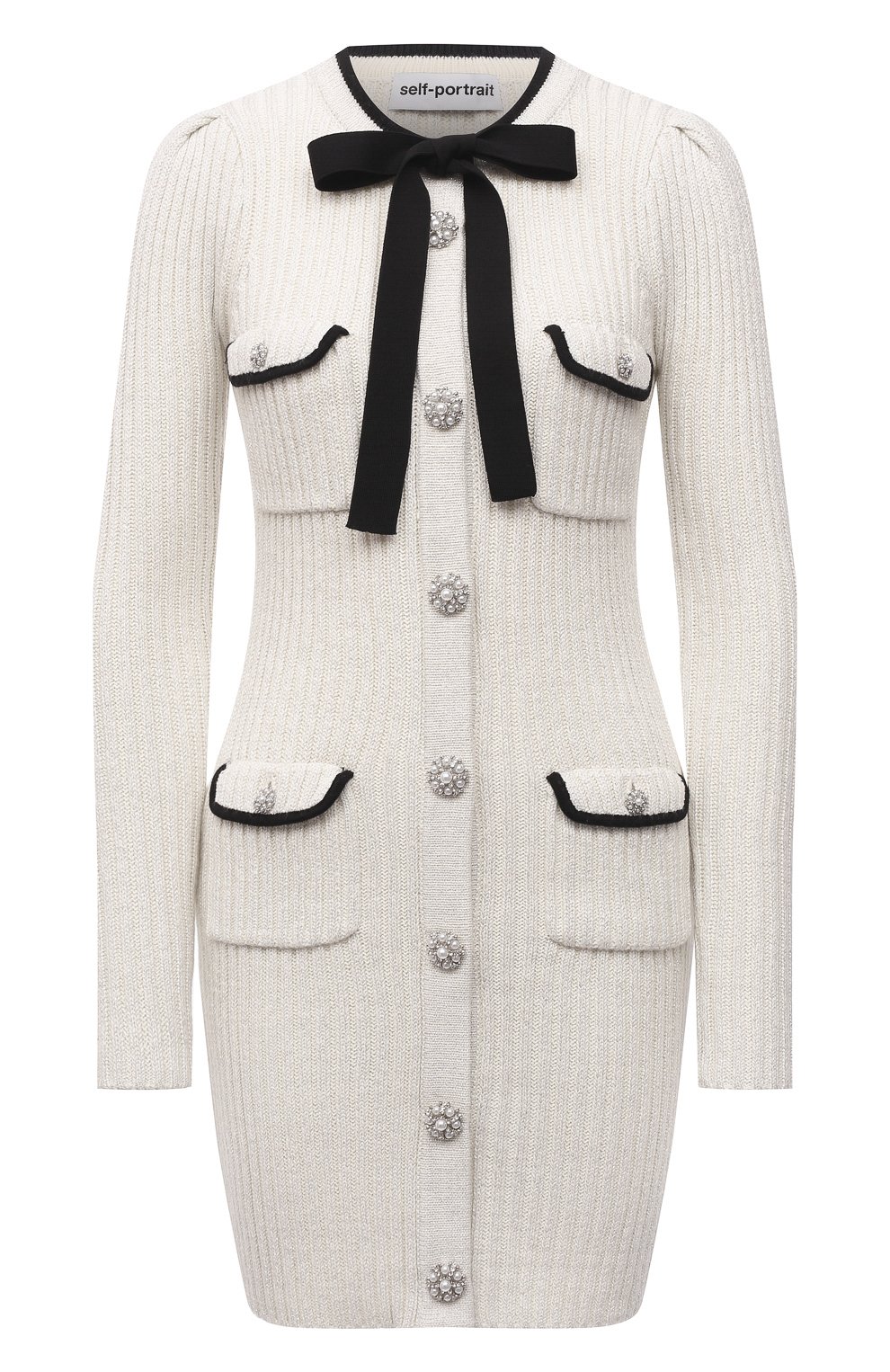 Платье из хлопка и шерсти SELF-PORTRAIT белого цвета по цене 52100 руб., арт. PF21-117, фото 1 Платье из хлопка и шерсти SELF-PORTRAIT, арт. PF21-117, фото 1