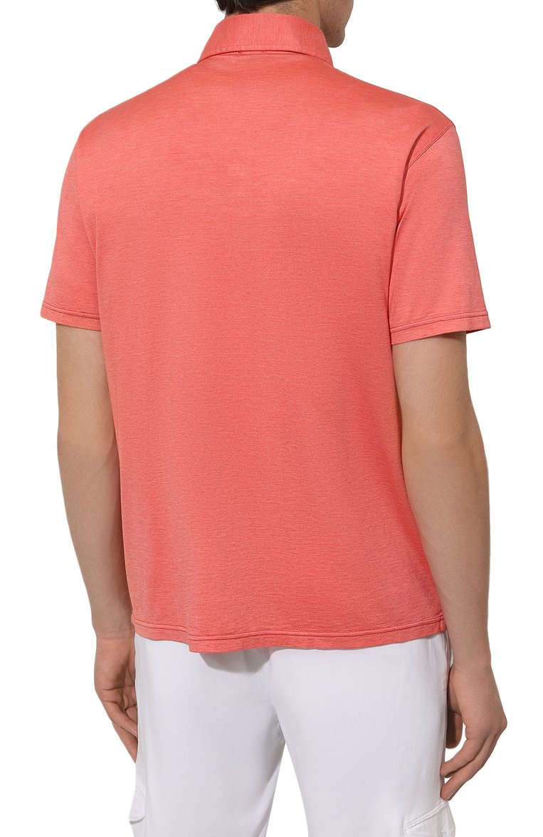 Мужское поло из шелк�а и хлопка KITON розового цвета, арт. UMK0356 | Фото 4 (Рукава: Короткие; Материал внешний: Шелк, Хлопок; Длина (для топов): Стандартные; Стили: Кэжуэл; Застежка: Пуговицы; Принт: Без принта; Мужское Кросс-КТ: Футболка-одежда)