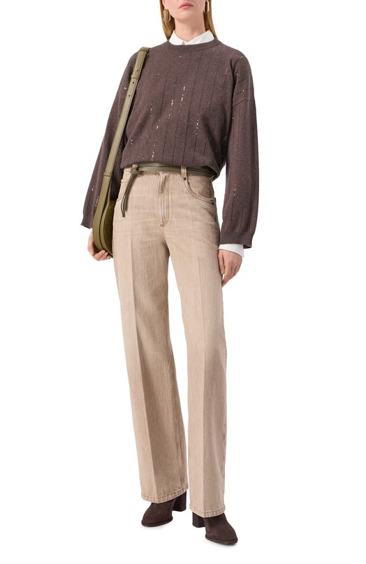 Кашемировый пуловер Brunello Cucinelli M12215100P Коричневый  M12215100P Фото 2
