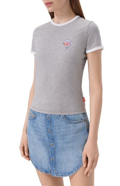 Хлопковая футболка DIESEL серого цвета по цене 9325 руб., арт. A21917/0QHHA, фото 3 Хлопковая футболка DIESEL, арт. A21917/0QHHA, фото 3