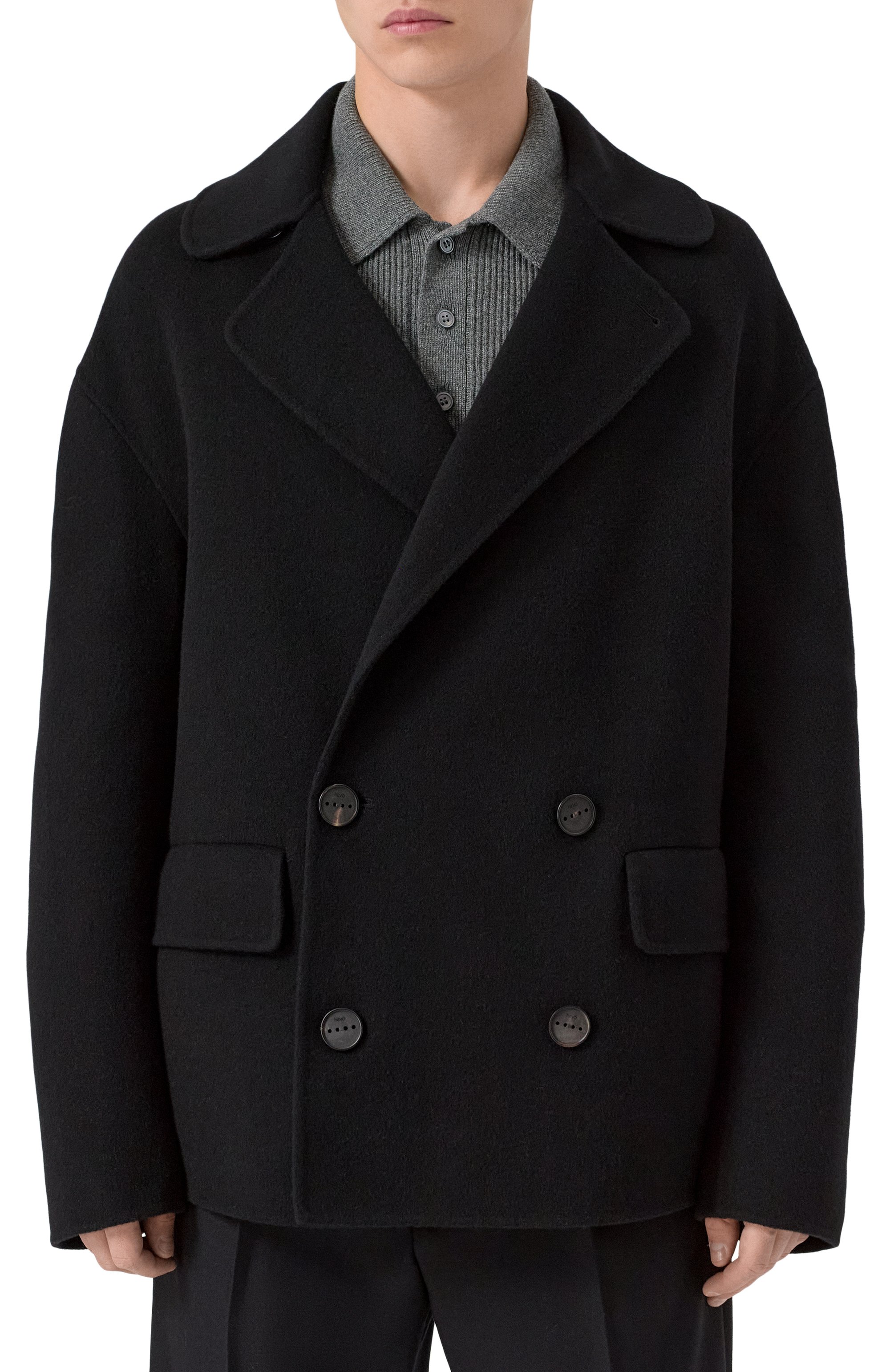 Шерстяное пальто HEVO черного цвета по цене 111000 руб., арт. GALESAN0 D 0/I700, фото 3 Шерстяное пальто HEVO, арт. GALESAN0 D 0/I700, фото 3