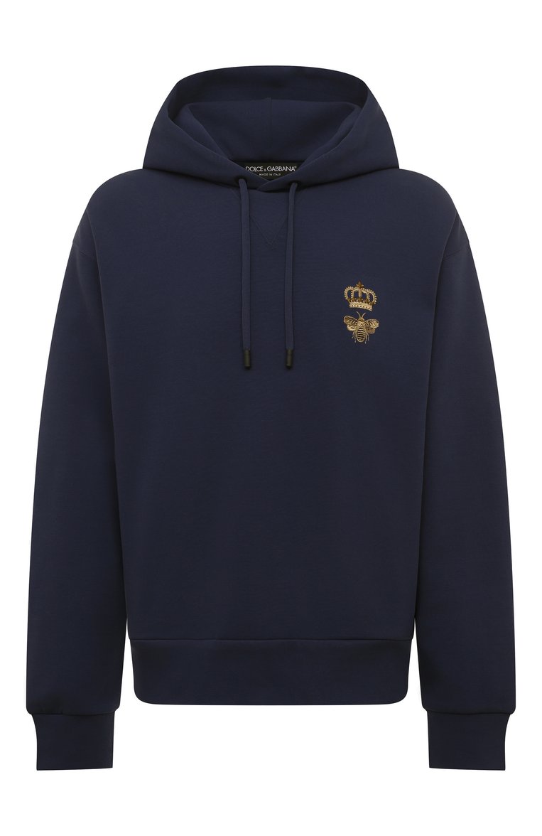 Мужской хлопковое худи DOLCE & GABBANA темно-синего цвета, арт. G9ACJZ/HU7H9 | Фото 1 (Драгоценные камни: Проставлено; Длина (для топов): Стандартные; Материал сплава: Проставлено; Рукава: Длинные; Принт: Без принта; Мужское Кросс-КТ: Худи-одежда; Стили: Спорт-шик; Материал внешний: Хлопок)
