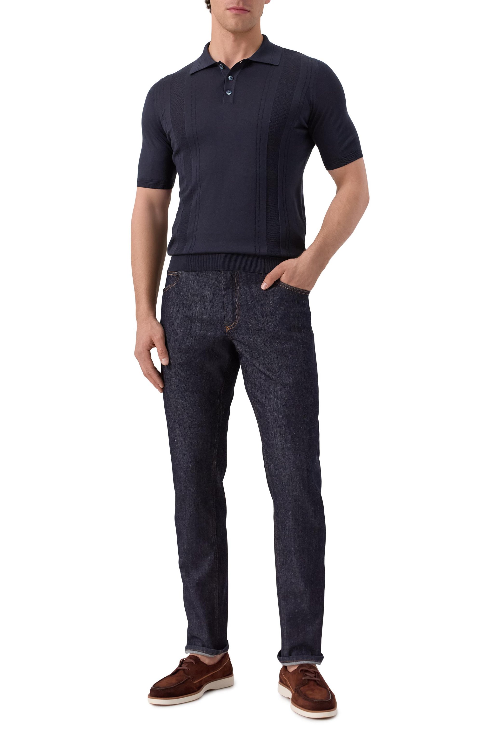 Шелковое поло ZILLI темно-синего цвета по цене 136000 руб., арт. KBP002M0640VCHP00/64, фото 2 Шелковое поло ZILLI, арт. KBP002M0640VCHP00/64, фото 2