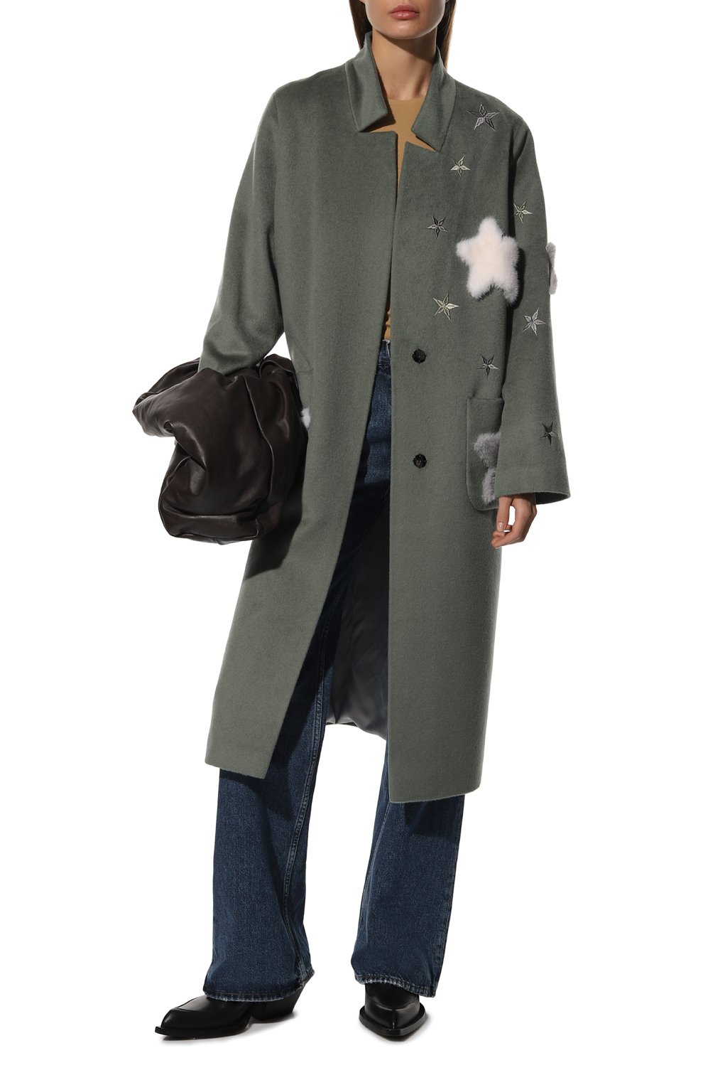 Пальто с отделкой из меха норки SEVEN LAB, арт. CGLORIS-007.2 olive, фото 2
