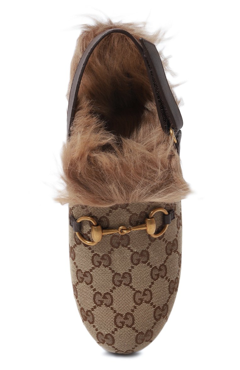 Женские сабо GUCCI бежевого цвета, арт. 680951 HVKM0 | Фото 6 (Подошва: Платформа; Каблук высота: Низкий; Материал утеплителя: Натуральный мех; Каблук тип: Устойчивый; Материал внешний: Текстиль)