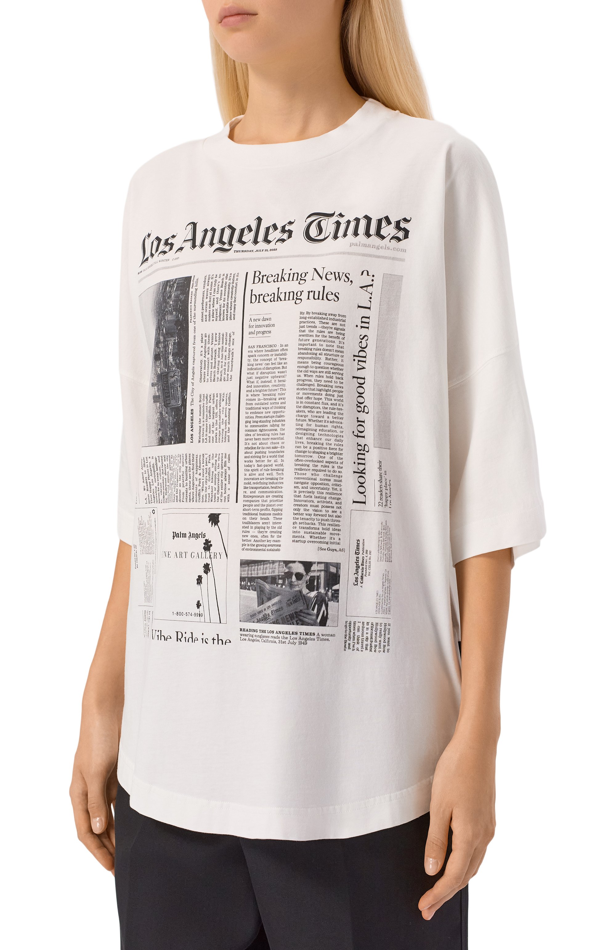 Хлопковая футболка PALM ANGELS, арт. PMAA10BF25JER002, фото 3