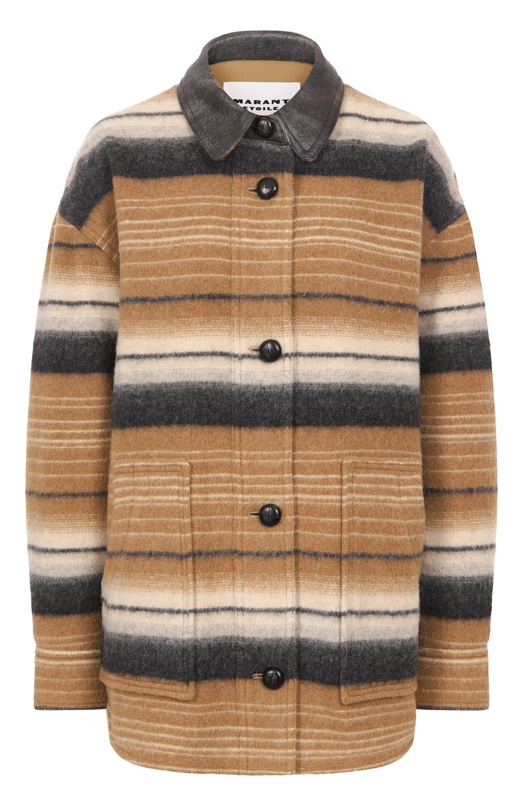 Женская шерстяная куртка ISABEL MARANT ETOILE бежевого цвета, арт. 25PMA0367FA-C1D02E | Фото 1 (Материал внешний: Шерсть; Рукава: Длинные; Кросс-КТ: Легкие, Куртка; Длина (верхняя одежда): До середины бедра; Стили: Кэжуэл)