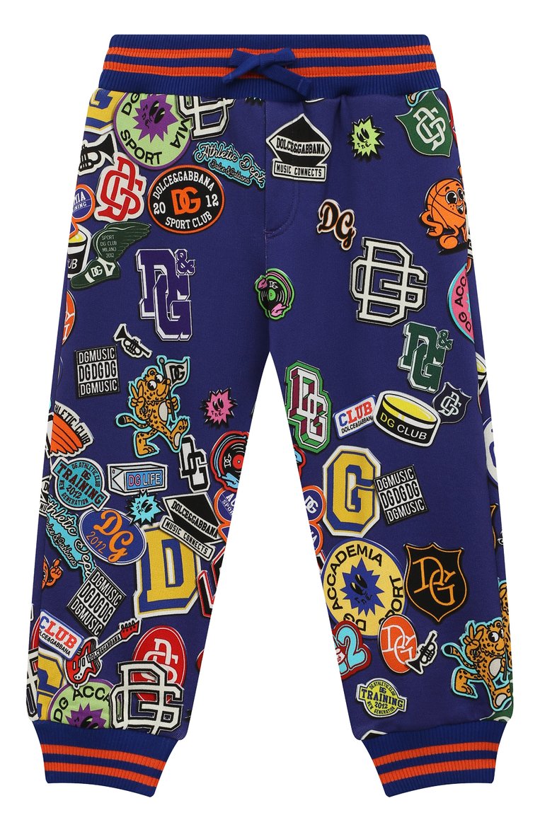 Детские хлопковые джоггеры DOLCE & GABBANA синего цвета, арт. L4JPGM/HS7L9/2-6 | Фото 1 (Материал внешний: Хлопок; Нос: Не проставлено; Мальчики Кросс-КТ: Джоггеры-одежда)