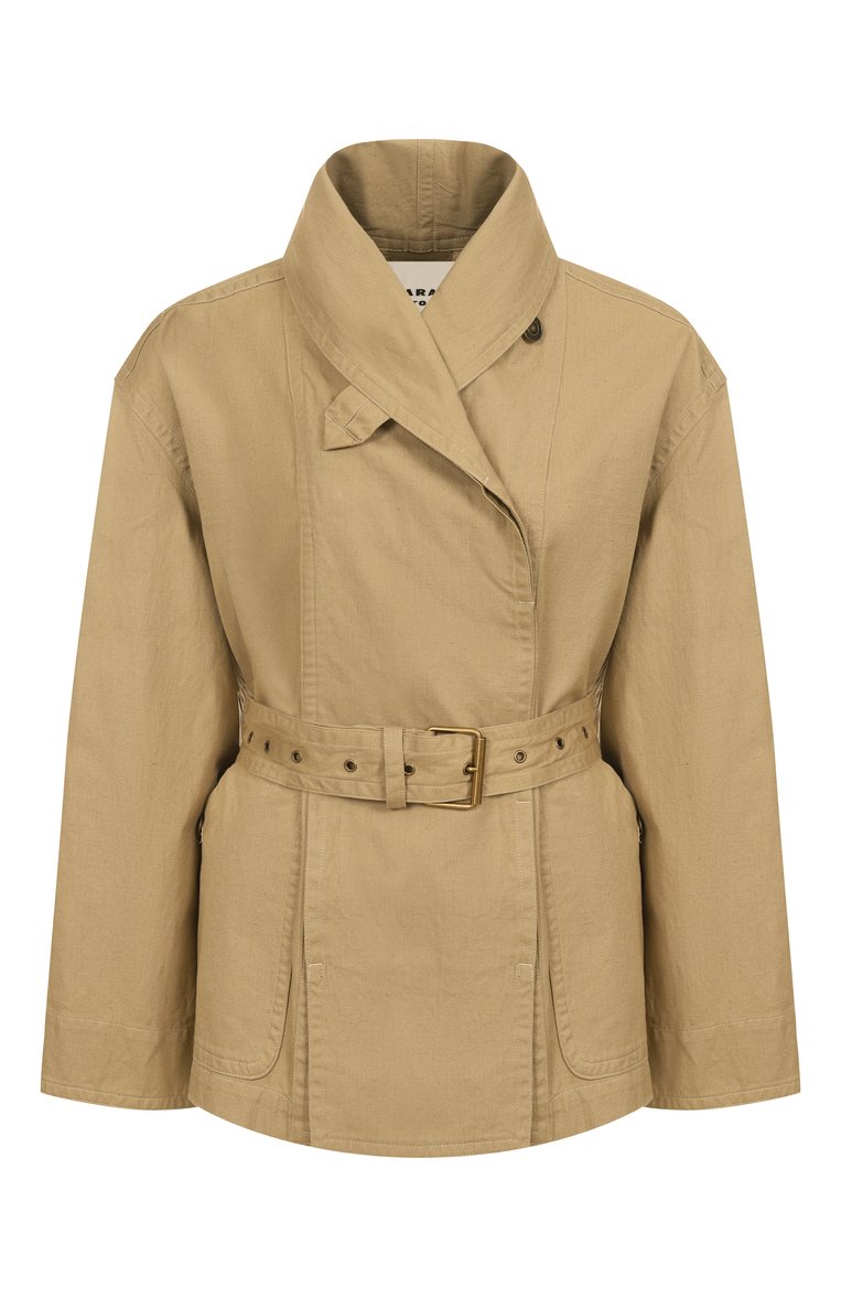 Женская куртка изо льна и хлопка ISABEL MARANT ETOILE бежевого цвета, арт. 25PVE0300FA/C1G06E | Фото 1 (Материал внешний: Лен; Длина (верхняя одежда): Короткие; Рукава: Длинные; Кросс-КТ: Куртка, Легкие; Стили: Кэжуэл; Автоматизация состава: Проставлено; Автоматизация ТО: Проставлено)