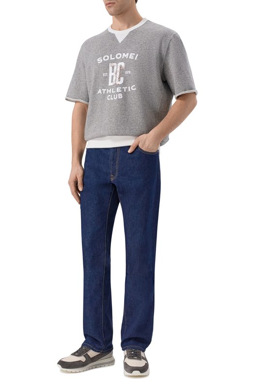 Футболка из хлопка и льна Brunello Cucinelli MR8313378G Серый  MR8313378G Фото 2