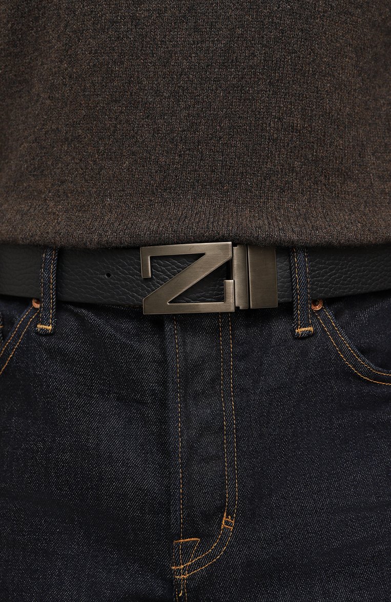 Мужской двусторонний ремень ZEGNA темно-синего цвета, арт. B027UZ/LHB0V | Фото 2 (Материал сплава: Проставлено; Нос: Не проставлено; Материал: Натуральная кожа; Случай: Повседневный)