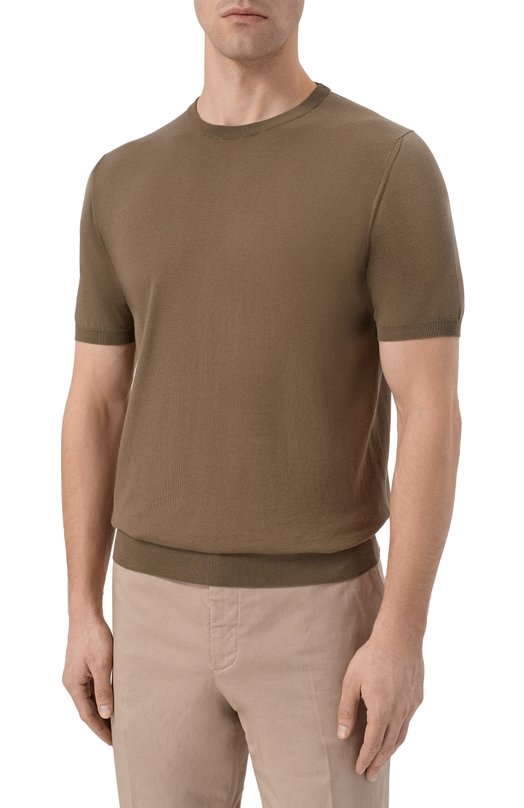 Хлопковый джемпер Kiton UMKXX37 Хаки  UMKXX37 Фото 3