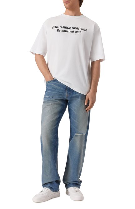 Мужская хлопковая футболка DSQUARED2 белого цвета, арт. S74GD1456/D20020 | Фото 2 (Автоматизация состава: Проставлено; Автоматизация ТО: Проставлено; Материал внешний: Хлопок; Рукава: 3/4; Длина (для топов): Стандартные)