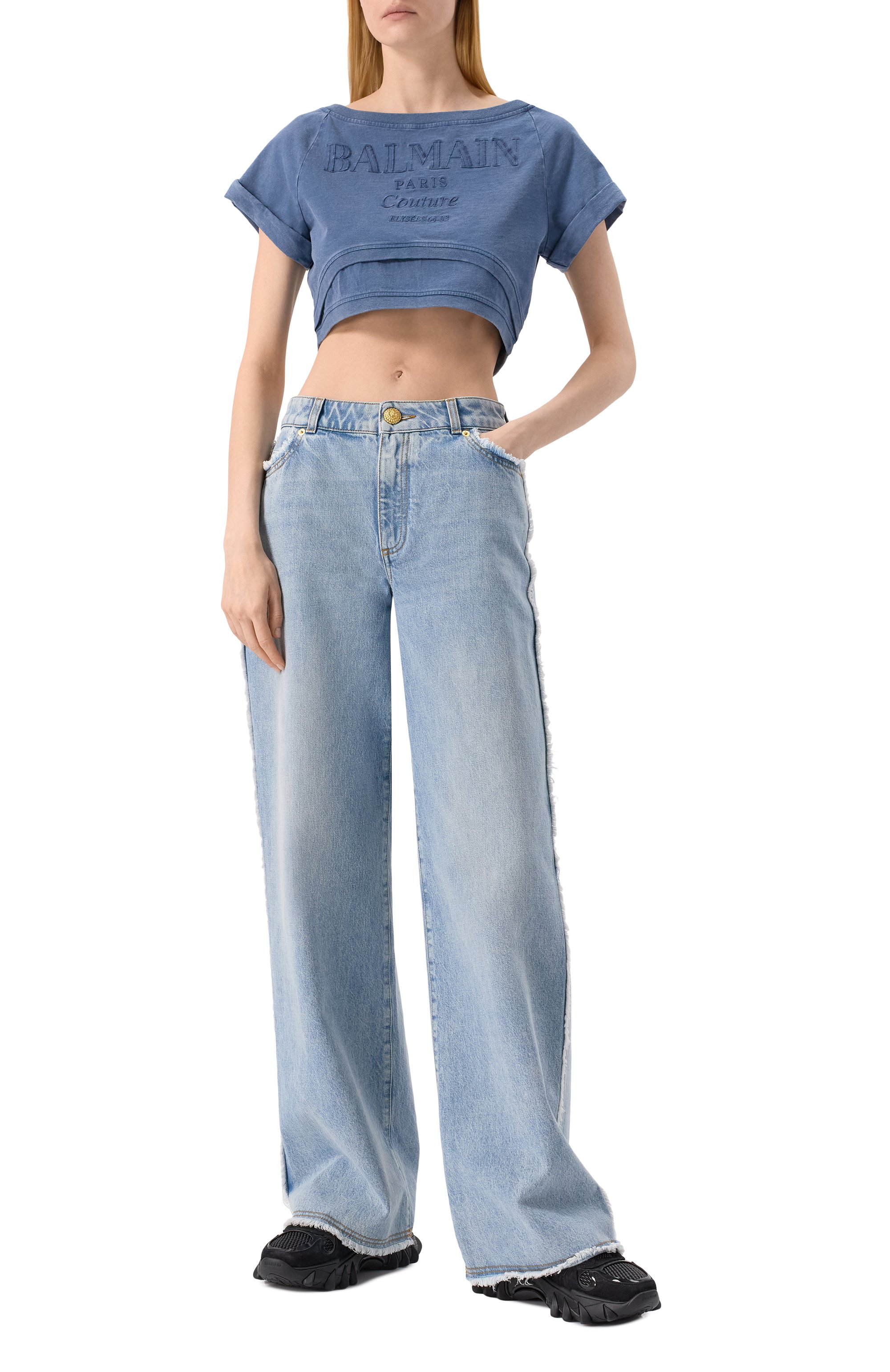 Хлопковая футболка BALMAIN синего цвета по цене 56100 руб., арт. EF1EE121/BC96, фото 2 Хлопковая футболка BALMAIN, арт. EF1EE121/BC96, фото 2