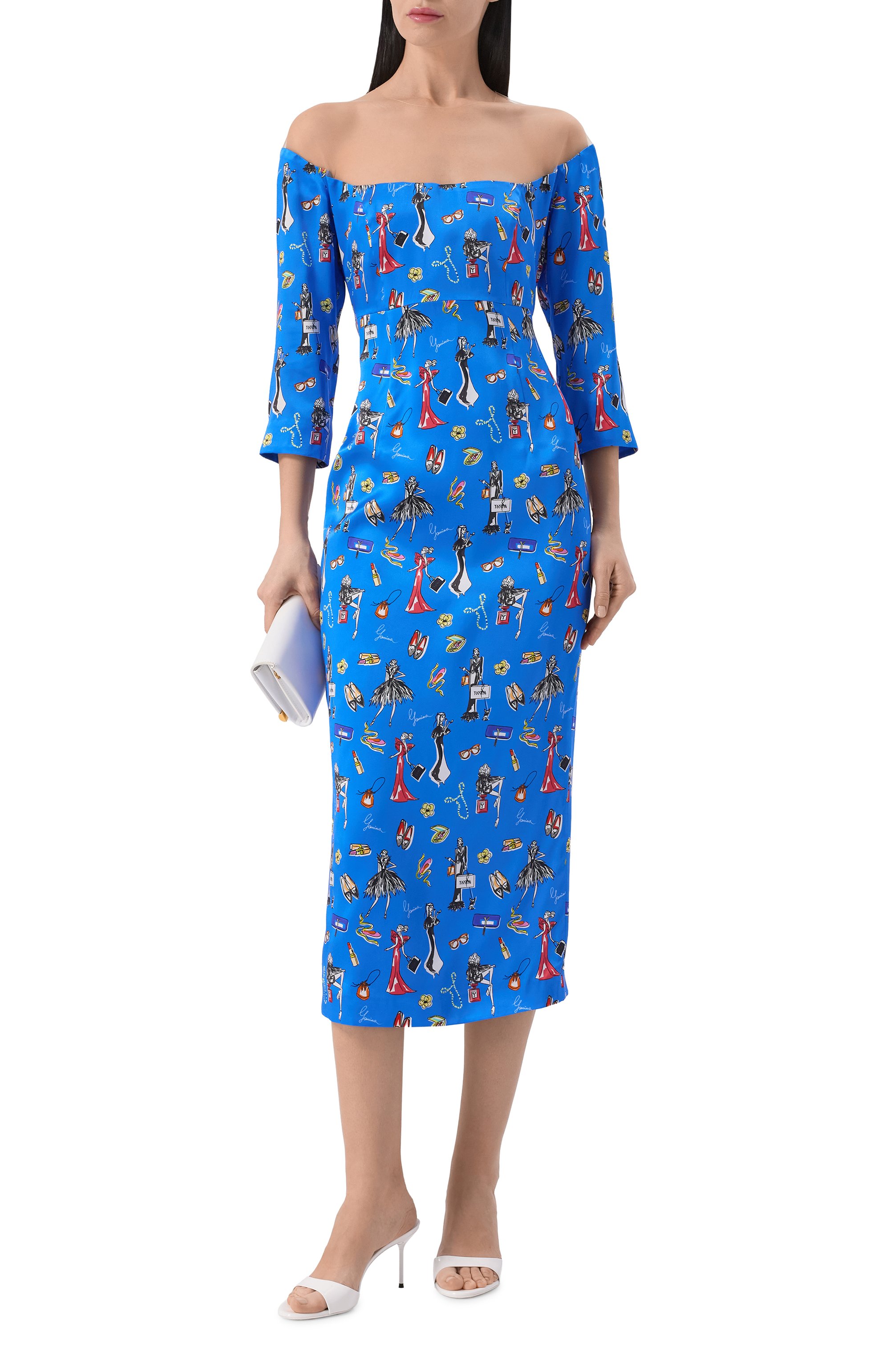 Шелковое платье YANINA синего цвета по цене 160080 руб., арт. T-3120A, фото 2 Шелковое платье YANINA, арт. T-3120A, фото 2