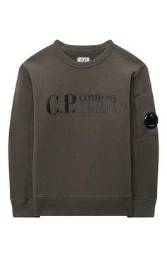 Детский хлопковый свитшот C.P. COMPANY хаки цвета, арт. 13CKSS056B-003878W | Фото 1 (Рукава: Длинные; Материал внешний: Хлопок; Мальчики Кросс-КТ: Свитшот-одежда; Драгоценные камни: Проставлено; Материал сплава: Проставлено)