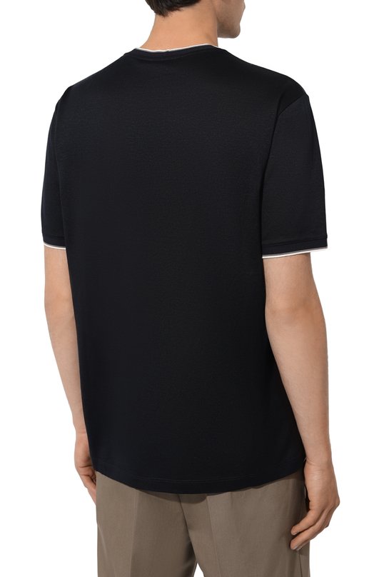 Футболка из шелка и льна Giorgio Armani 3DSM75/SJGKZ Синий  3DSM75/SJGKZ Фото 4