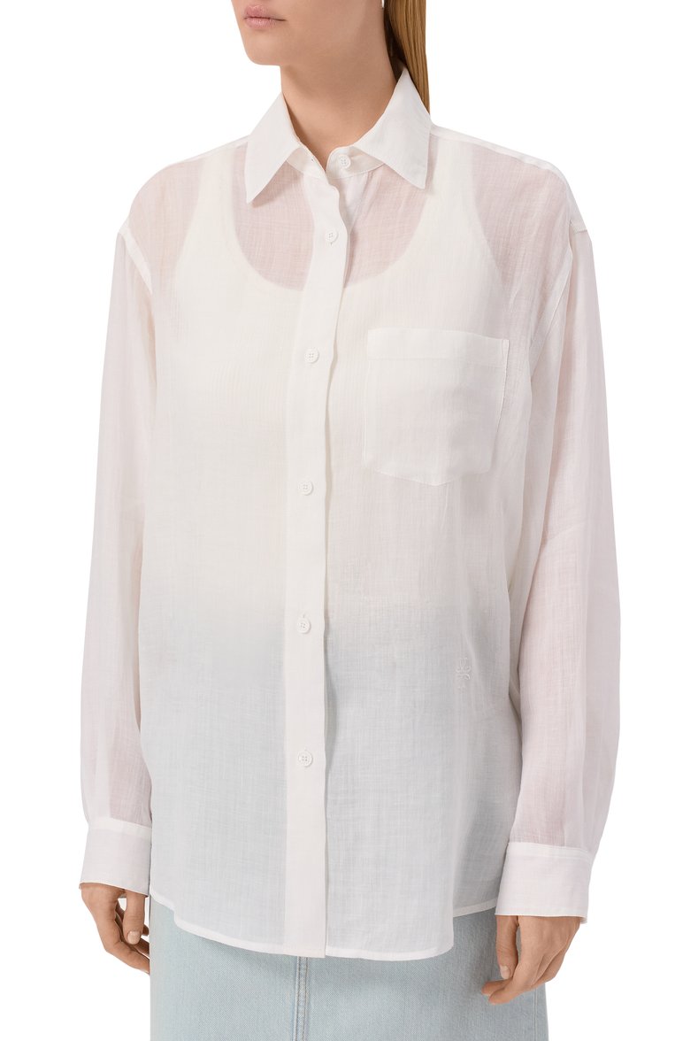 Женская рубашка JACOB COHEN белого цвета, арт. 25E P/JDM_C0073 001 T765A RW | Фото 3 (Автоматизация ТО: Проставлено; Рукава: Длинные; Автоматизация состава: Проставлено; Длина (для топов): Удлиненные; Женское Кросс-КТ: Рубашка-одежда; Принт: Без принта; Стили: Классический; Материал внешний: Лен)