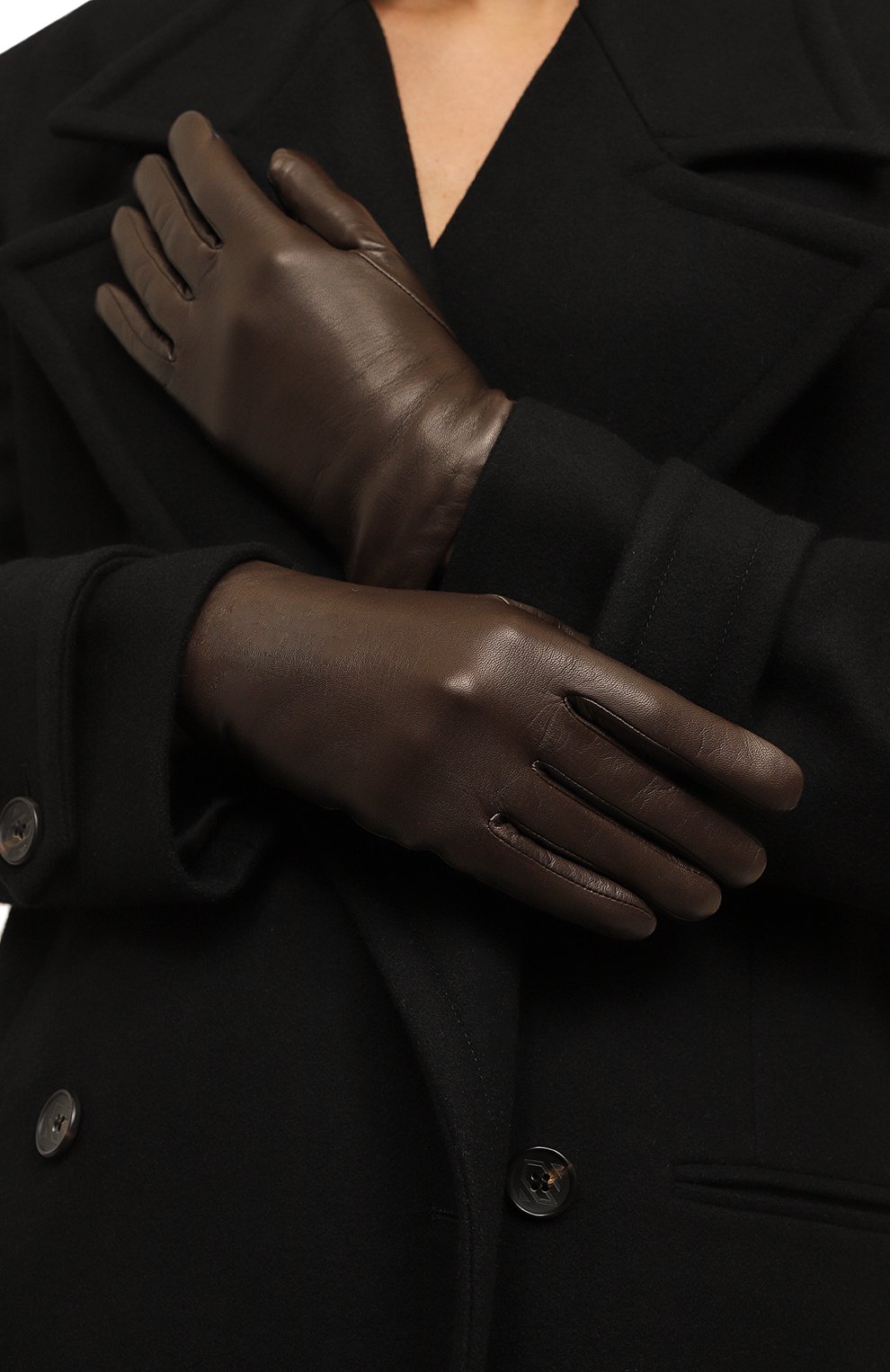 Кожаные перчатки AGNELLE коричневого цвета по цене 17650 руб., арт. INES/A_1, фото 2 Кожаные перчатки AGNELLE, арт. INES/A_1, фото 2