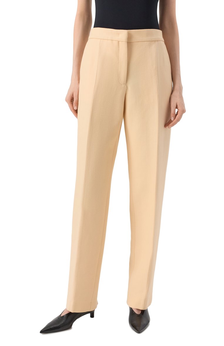 Женские шерстяные брюки JIL SANDER бежевого цвета, арт. J02KA0275-J40218 | Фото 3 (Длина (брюки, джинсы): Стандартные; Материал внешний: Шерсть; Стили: Кэжуэл; Кросс-КТ: костюм; Женское Кросс-КТ: Брюки-одежда; Силуэт Ж (брюки и джинсы): Прямые; Автоматизация состава: Проставлено; Авто�матизация ТО: Проставлено)