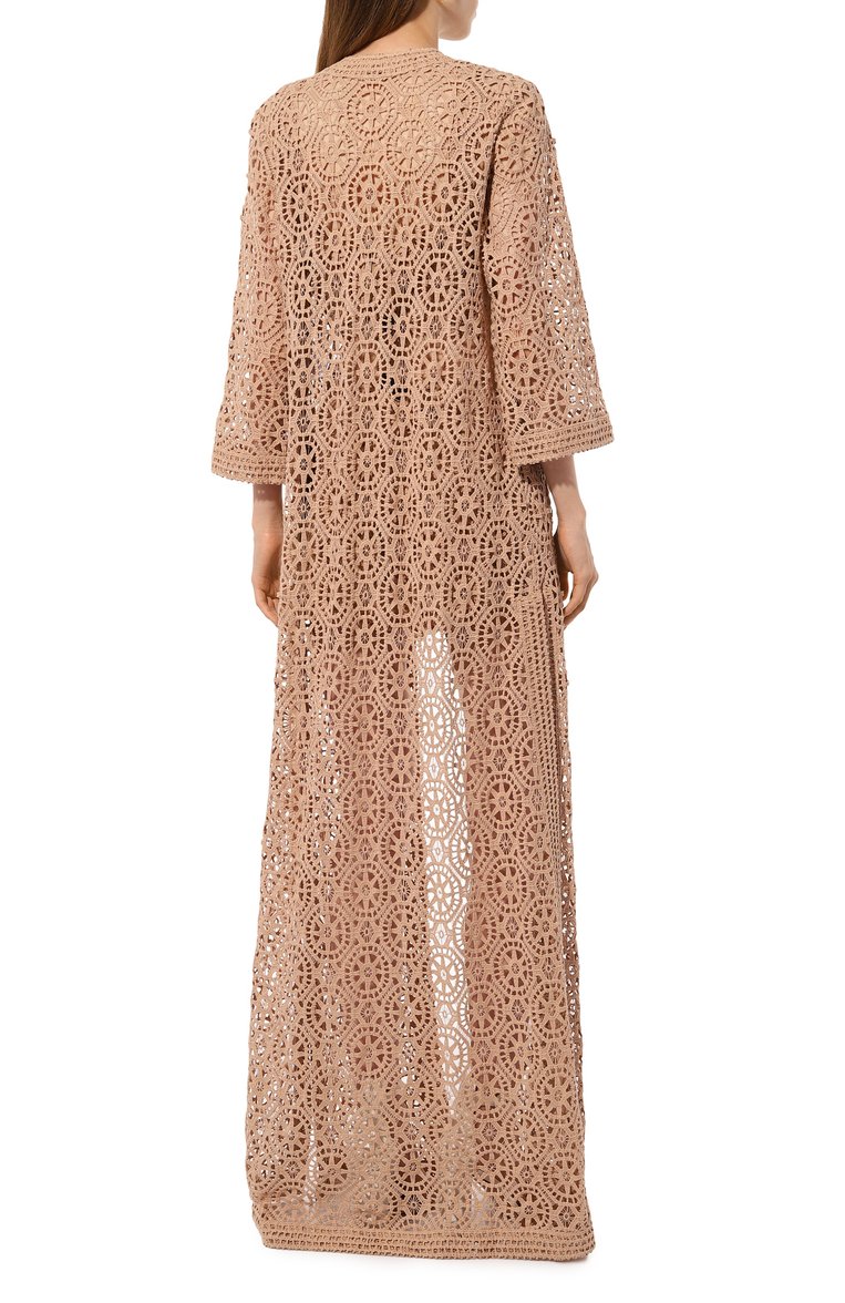 Женская хлопковая накидка ELIE SAAB бежевого цвета, арт. J0040N | Фото 4 (Материал внешний: Хлопок; Длина (верхняя одежда): Длинные; Стили: Этно; Кросс-КТ: Куртка)