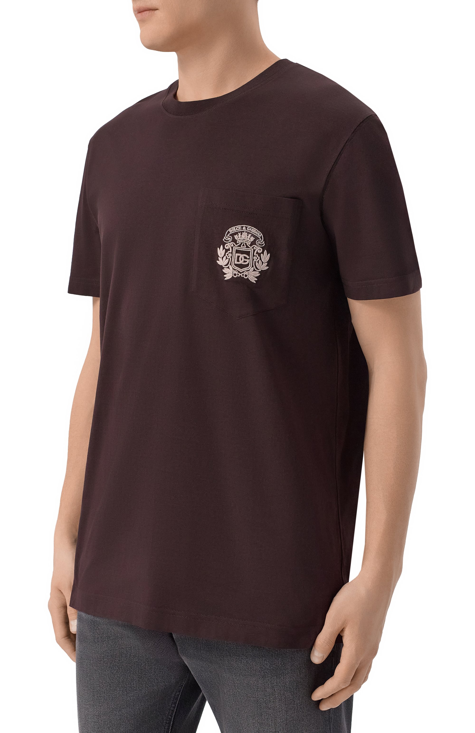 Хлопковая футболка DOLCE & GABBANA темно-коричневого цвета по цене 72700 руб., арт. G8RA2Z/G7PZE, фото 3 Хлопковая футболка DOLCE & GABBANA, арт. G8RA2Z/G7PZE, фото 3