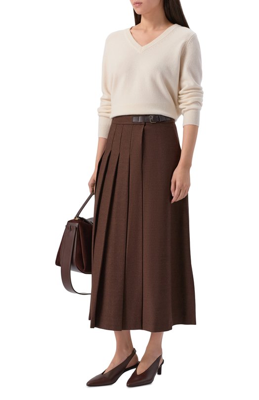 Шерстяная юбка-плиссе Weekend Max Mara FAST0S0 Коричневый  FAST0S0 Фото 2