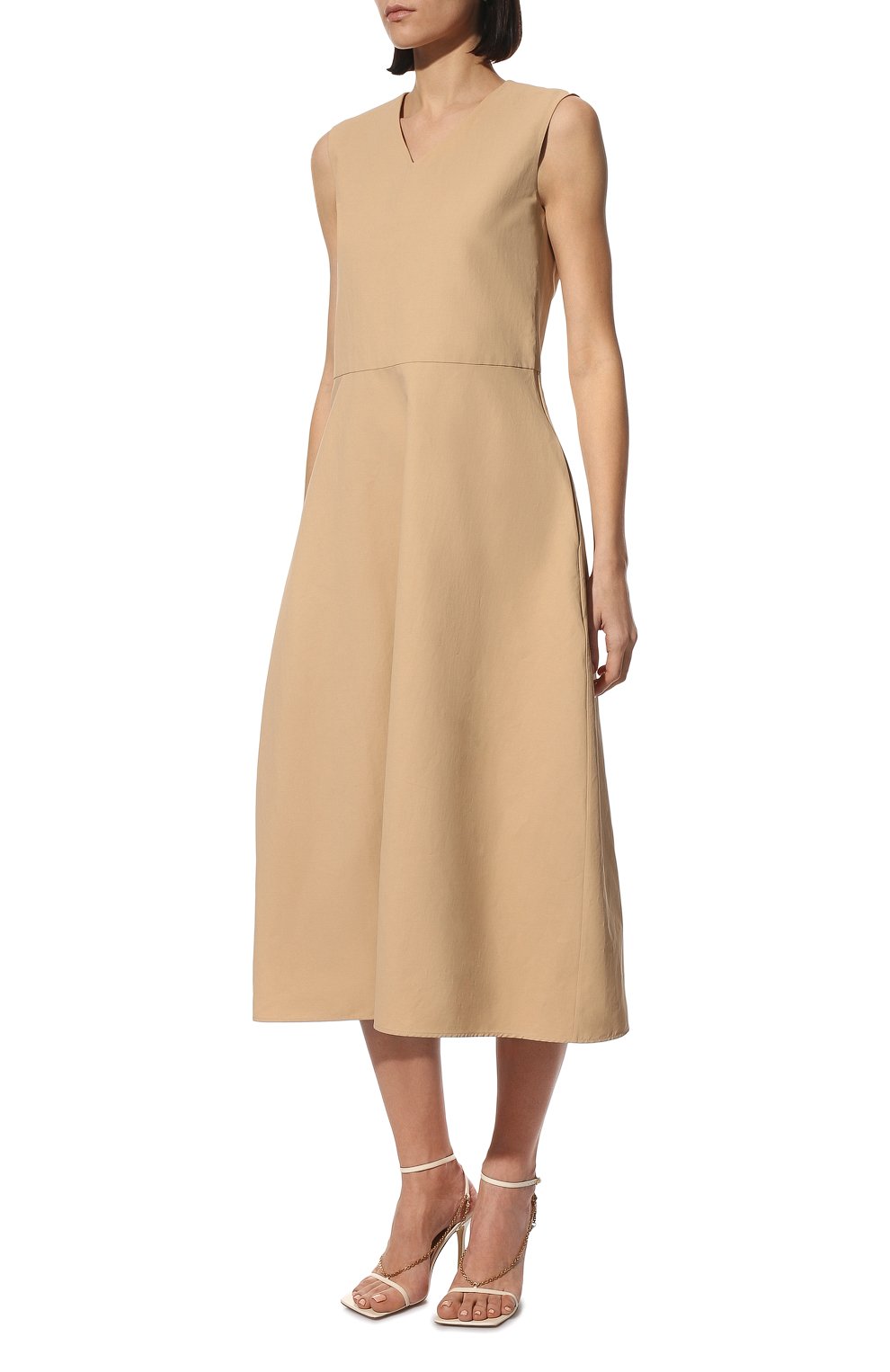 Платье изо льна и хлопка JIL SANDER бежевого цвета по цене 188500 руб., арт. JSPU503326-WU330300, фото 3 Платье изо льна и хлопка JIL SANDER, арт. JSPU503326-WU330300, фото 3