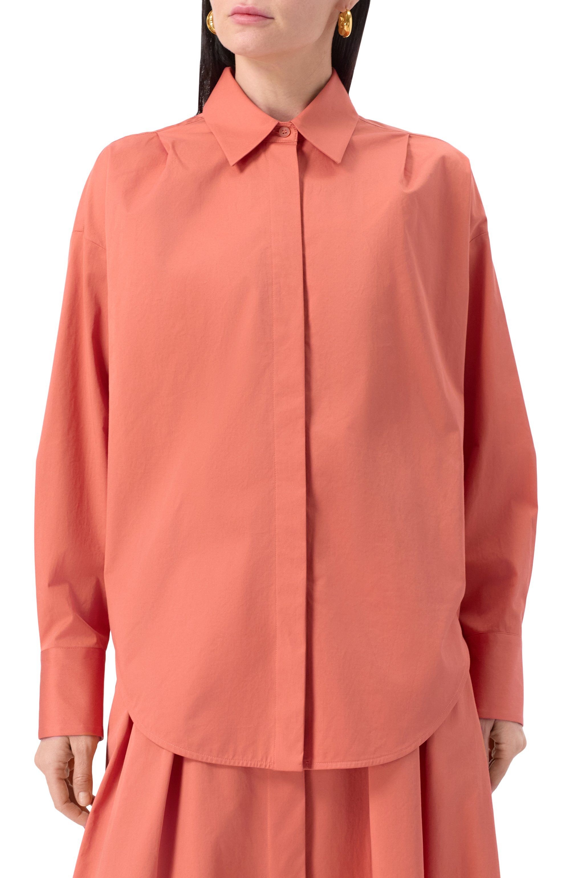 Хлопковая рубашка LORENA ANTONIAZZI кораллового цвета по цене 68750 руб., арт. P2556CA01A/4818, фото 3 Хлопковая рубашка LORENA ANTONIAZZI, арт. P2556CA01A/4818, фото 3
