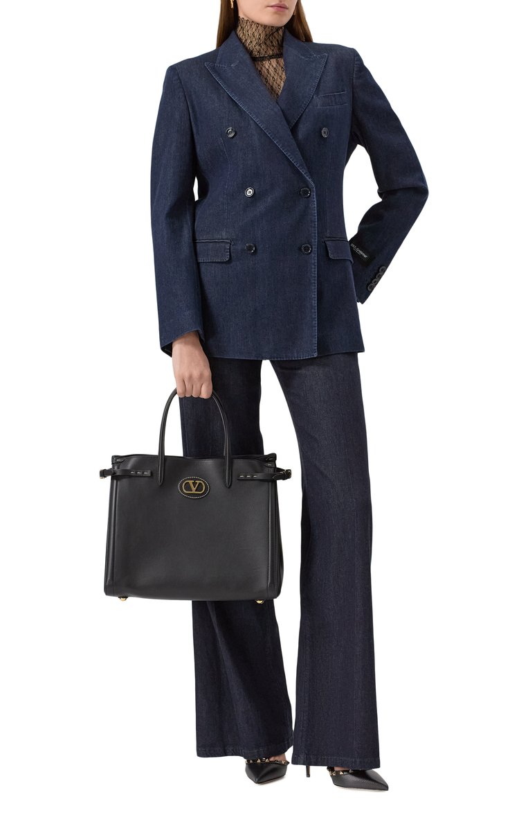 Женская сумка-тоут antibes medium VALENTINO черного цвета, арт. 6W2B0R19/CVC | Фото 7 (Ремень/цепочка: На ремешке; Размер: medium; Материал: Натуральная кожа)