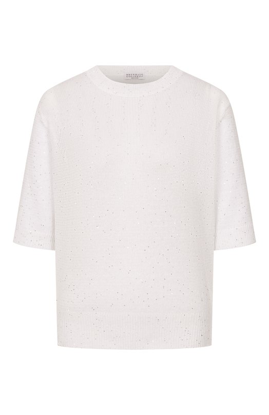 Пуловер изо льна и хлопка Brunello Cucinelli MDT746400 Белый MDT746400