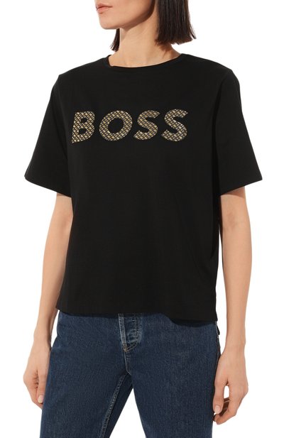 Хлопковая футболка BOSS черного цвета по цене 6720 руб., арт. 50485238, фото 3 Хлопковая футболка BOSS, арт. 50485238, фото 3