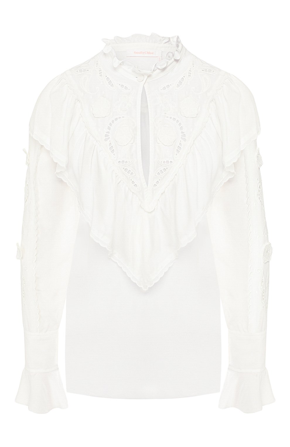 Блузка из вискозы SEE BY CHLOÉ белого цвета по цене 39950 руб., арт. CHS19AHT12038, фото 1 Блузка из вискозы SEE BY CHLOÉ, арт. CHS19AHT12038, фото 1